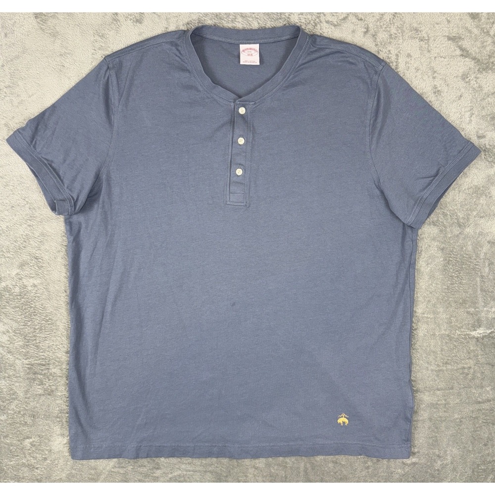 Brooks Brothers 3 Button Henley‎ Cotton Shirt BLUE Short Sleeve Mens XXL